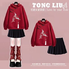 批发<b class='q'>女</b><b class='q'>童</b>新年<b class='q'>套装</b>秋冬新款儿童女孩国风红色毛衣裤子大童中式过年衣服