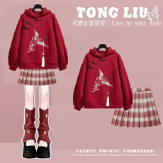 批发<b class='q'>女</b><b class='q'>童</b>新年<b class='q'>套装</b>秋冬新款儿童女孩国风红色毛衣裤子大童中式过年衣服