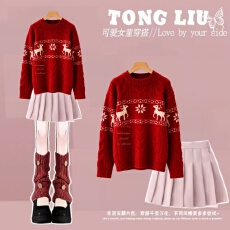 批发<b class='q'>女</b><b class='q'>童</b>新年<b class='q'>套装</b>秋冬新款儿童女孩国风红色毛衣裤子大童中式过年衣服