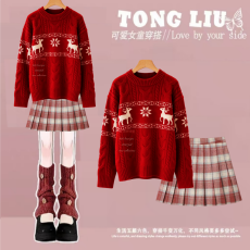 批发<b class='q'>女</b><b class='q'>童</b>新年<b class='q'>套装</b>秋冬新款儿童女孩国风红色毛衣裤子大童中式过年衣服