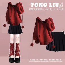 批发<b class='q'>女</b><b class='q'>童</b>新年<b class='q'>套装</b>秋冬新款儿童女孩国风红色毛衣裤子大童中式过年衣服