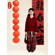 批发女大童跨年穿搭一整套新年战袍红色毛衣拜年套装