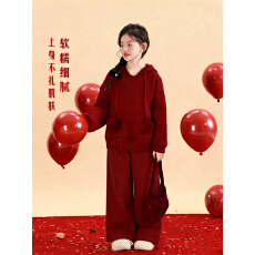批发女童新年<b class='q'>套装</b>秋冬新款<b class='q'>儿童</b>女孩国风红色毛衣裤子大童中式过年衣服