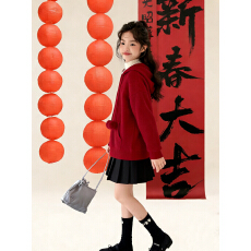 批发<b class='q'>女童</b>红色<b class='q'>毛衣</b>圣诞节穿搭2025新款秋冬女大童时尚洋气超好看的上衣