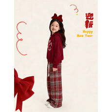 女童新年套装秋冬新款儿童女孩国风红色毛衣裤子大童中式过年衣服