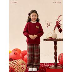 批发女童<b class='q'>新</b>年套<b class='q'>装</b>秋冬新款儿童女孩国风红色毛衣<b class='q'>裤</b>子大童中式过年衣服