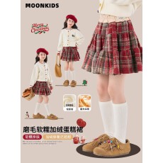 批发童装女童红格子半身裙圣诞<b class='q'>冬</b>季儿童加绒<b class='q'>冬</b>裙新年生日裙子