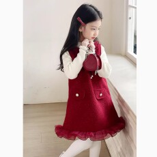 批发新年服装<b class='q'>女童</b>红色<b class='q'>连衣裙</b>冬装女孩超好看<b class='q'>礼服</b>冬<b class='q'>裙</b>儿童过年衣服套装