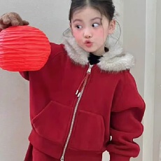 批发韩版套装冬季新款<b class='q'>女</b><b class='q'>童</b>时髦加绒宽松休闲连帽卫衣加厚保暖阔腿裤子