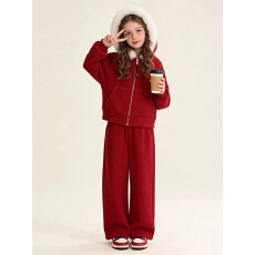 批发<b class='q'>女</b>童<b class='q'>202</b>5<b class='q'>秋冬</b>季套装新款新年装时尚连帽外套休闲宽松<b class='q'>长裤</b>两件套潮