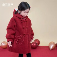 批发<b class='q'>女</b><b class='q'>童</b>毛呢大衣秋冬2025年新款儿童冬装加绒加厚红色中长款呢子外套