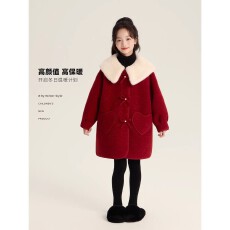 批发Amybaby<b class='q'>女</b><b class='q'>童</b>上衣冬季2025新款毛毛领可爱蝴蝶结毛呢大衣外套