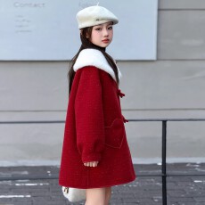 批发<b class='q'>女</b><b class='q'>童</b>加绒外套秋冬款呢子大衣中长款2025新款儿童中大童女孩过年服