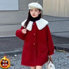 批发<b class='q'>女</b><b class='q'>童</b>红色毛呢大衣拜年服冬季2025新款儿童女孩中长款加厚呢子外套