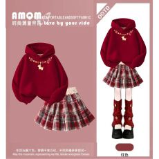 批发<b class='q'>女</b><b class='q'>童</b>套装加绒加厚卫衣保暖冬装2026红色儿童拜年服