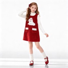 批发原版套里双层做工 女童两件套冬季<b class='q'>裙</b>套装2025新款新年连衣<b class='q'>裙</b>潮