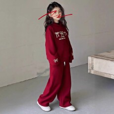 女童新年红色卫衣套装裤子冬季加绒加厚保暖中大童拜年服喜庆套装