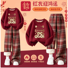 批发女童冬装套装2026新年马年本命年红色加绒<b class='q'>卫衣</b><b class='q'>儿童</b>拜年服
