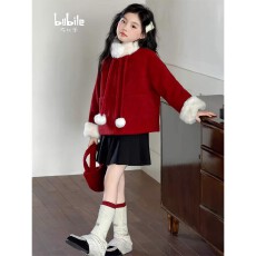 批发双面绒复合红色羊驼绒 原版质量 女<b class='q'>童</b><b class='q'>拜年</b>服冬<b class='q'>装</b><b class='q'>中大</b>儿<b class='q'>童</b>