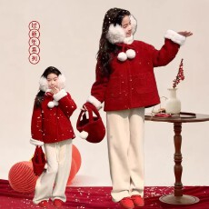 批发双面绒复合红色羊驼绒 原版质量 女<b class='q'>童</b><b class='q'>拜年</b>服冬<b class='q'>装</b><b class='q'>中大</b>儿<b class='q'>童</b>