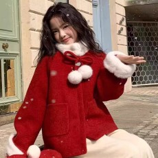 批发双面绒复合红色羊驼绒 原版质量 女<b class='q'>童</b><b class='q'>拜年</b>服冬<b class='q'>装</b><b class='q'>中大</b>儿<b class='q'>童</b>