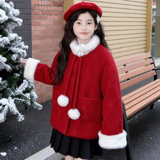 批发双面绒复合红色羊驼绒 原版质量 女<b class='q'>童</b><b class='q'>拜年</b>服冬<b class='q'>装</b><b class='q'>中大</b>儿<b class='q'>童</b>