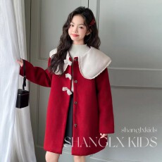 批发双面绒复合红色羊驼绒 原版质量 女童拜年服冬装中大儿童