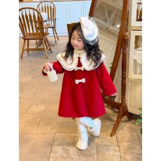 批发双面绒复合红色羊驼绒 原版质量 女童拜年服冬装中大儿童