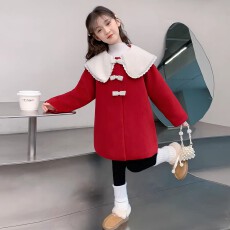 批发双面绒复合红色羊驼绒 原版质量 女童拜年服冬装中大儿童