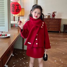 批发230克舒芙绒复合220克真超原版贴布绣<b class='q'>裙子</b>加内里三件套女童过年服