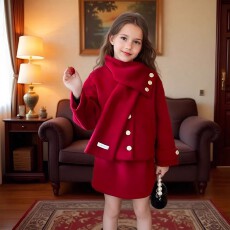 批发230克舒芙绒复合220克真超原版贴布绣<b class='q'>裙子</b>加内里三件套女童过年服