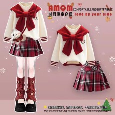 批发<b class='q'>女</b><b class='q'>童</b>秋装学院风连衣裙2025新款女大童圣诞节洋气穿搭jk制服套装裙