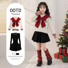 批发<b class='q'>女</b><b class='q'>童</b>秋冬季连衣裙子套装2025新款大童初中生超好看的披肩针织毛衣