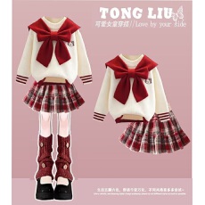 批发<b class='q'>女</b><b class='q'>童</b>秋装学院风连衣裙2025新款女大童圣诞节洋气穿搭jk制服套装裙