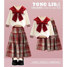 批发<b class='q'>女</b><b class='q'>童</b>秋装学院风连衣裙2025新款女大童圣诞节洋气穿搭jk制服套装裙