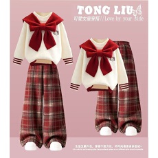 批发<b class='q'>女</b><b class='q'>童</b>秋装学院风连衣裙2025新款女大童圣诞节洋气穿搭jk制服套装裙