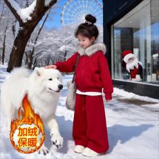 批发240克舒芙绒复合220克真超<b class='q'>女</b><b class='q'>童</b>秋冬新年<b class='q'>时尚</b>连帽外套休闲两件套潮