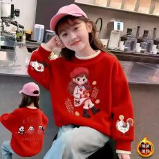 批发新年2026过年衣服儿童拜年服红色加绒加厚本命年男<b class='q'>女</b><b class='q'>童</b>复合印花