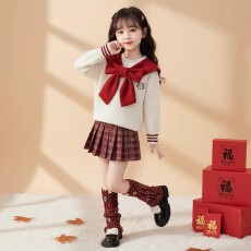 批发<b class='q'>女童</b>秋<b class='q'>装</b>学院风连衣裙2025新款女大童圣诞节洋气穿搭jk制服套装裙