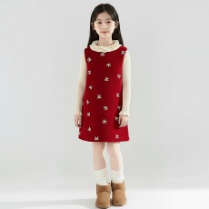 批发女童<b class='q'>连衣裙</b>加厚儿童裙子秋冬装2025新款小童红色拜年服过年毛呢暖