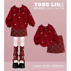 批发儿童拜年服加绒加厚套装新年马年男<b class='q'>女</b><b class='q'>童</b>假两件卫衣两件套