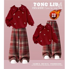 批发儿童拜年服加绒加厚套<b class='q'>装</b>新年马年男女童<b class='q'>假</b>两件卫衣两件套