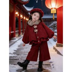 批发女童冬季套装2025新款儿童洋气加绒加厚拜年服保暖女孩儿童两件套