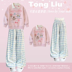 批发<b class='q'>女</b><b class='q'>童</b>上衣格子裤<b class='q'>套装</b>2026青少年学院风休闲两件套