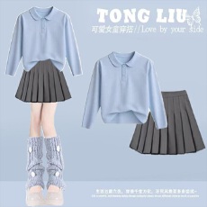 批发<b class='q'>女</b><b class='q'>童</b>冬季穿搭学院风百褶裙巨好看的上衣冬装小个子jk<b class='q'>套装</b>裙