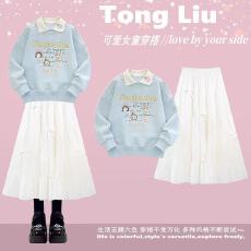 批发<b class='q'>女</b><b class='q'>童</b>卫衣<b class='q'>套装</b>2026新款中大童半身裙儿童Polo领‌上衣一整套穿搭