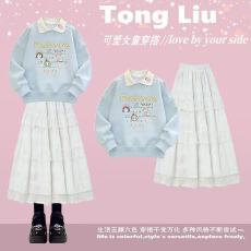 批发<b class='q'>女</b><b class='q'>童</b>多巴胺穿搭一整套高级感2026新款初中生洋气时髦卫衣裙子<b class='q'>套装</b>