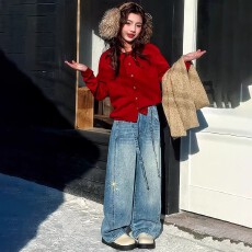 批发<b class='q'>女童</b>202<b class='q'>6</b>新款春秋烫钻时髦<b class='q'>牛仔</b>裤弯刀裤超洋气直筒裤满钻百搭