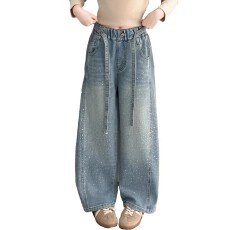 批发<b class='q'>女童</b>202<b class='q'>6</b>新款春秋烫钻时髦<b class='q'>牛仔</b>裤弯刀裤超洋气直筒裤满钻百搭