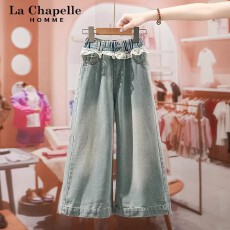 批发<b class='q'>女童</b>202<b class='q'>6</b>新款春秋蝴蝶结时髦<b class='q'>牛仔</b>裤弯刀裤超洋气直百搭阔腿裤